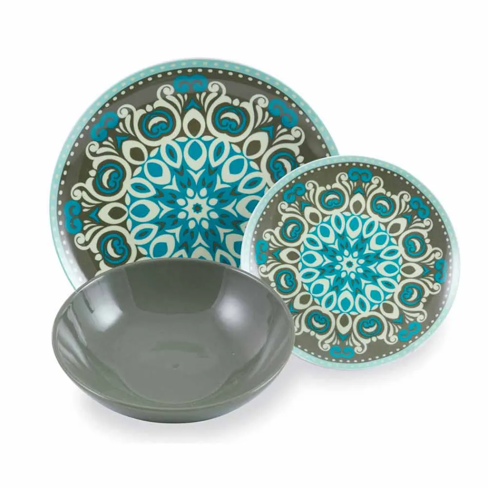 Zestaw porcelanowych zastaw stołowych w kolorze niebieskim, 18 sztuk - Eivissa Viadurini