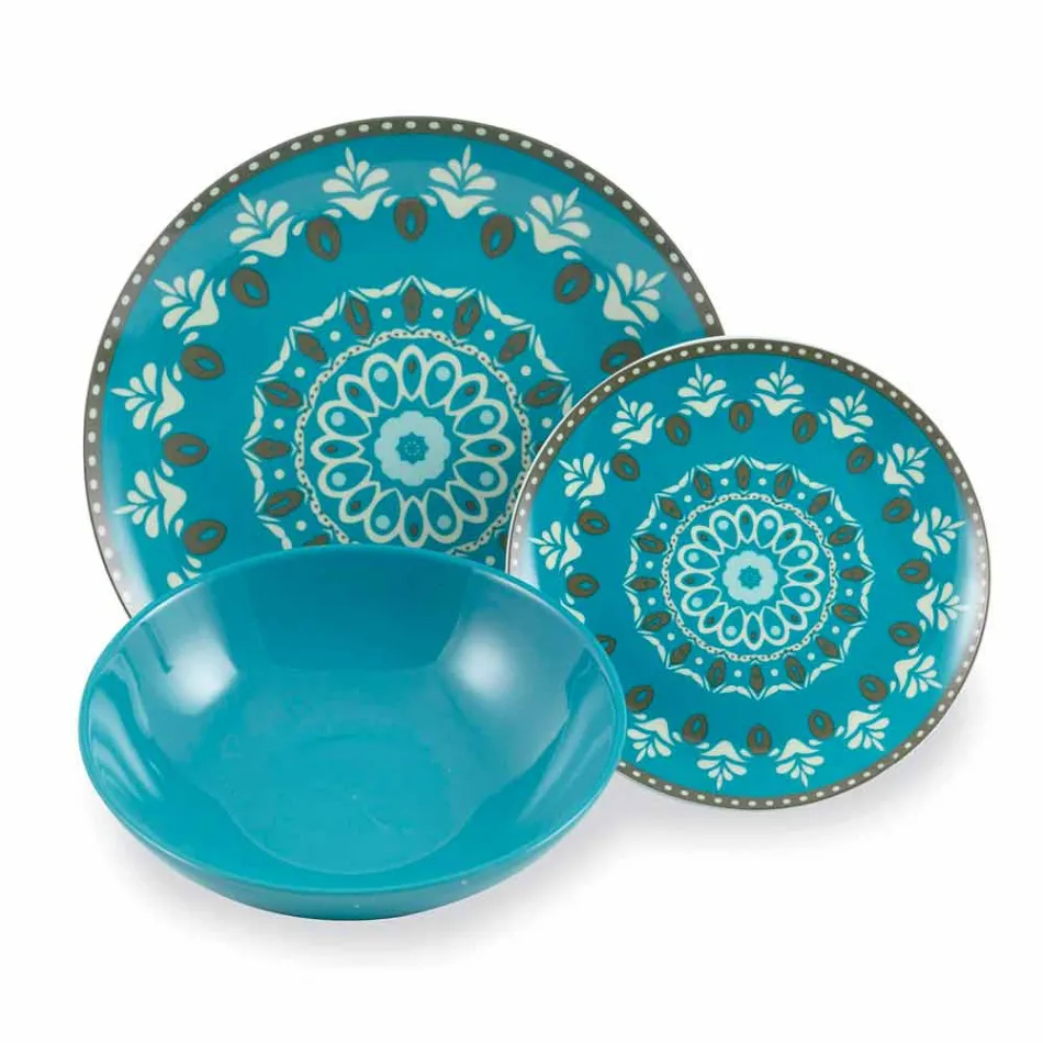 Zestaw porcelanowych zastaw stołowych w kolorze niebieskim, 18 sztuk - Eivissa Viadurini