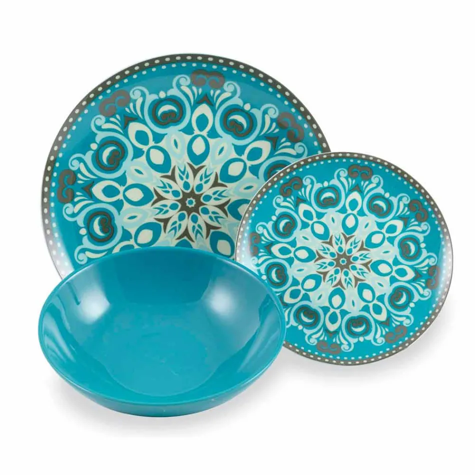 Zestaw porcelanowych zastaw stołowych w kolorze niebieskim, 18 sztuk - Eivissa Viadurini