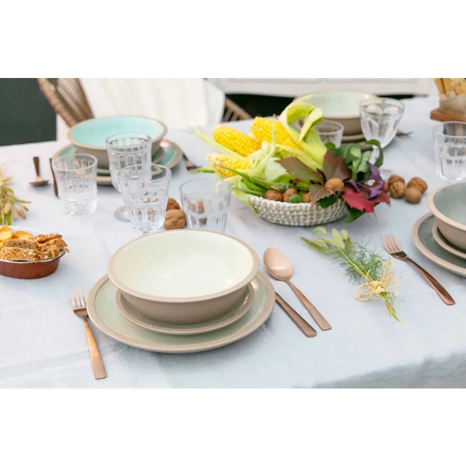 Zestaw kolorowych naczyń stołowych Pełny projekt 18 sztuk - Osteria Viadurini