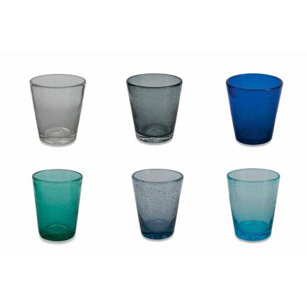 Zestaw 6 kolorowych szklanych dmuchanych szklanek firmy Abruzzo - woda Viadurini