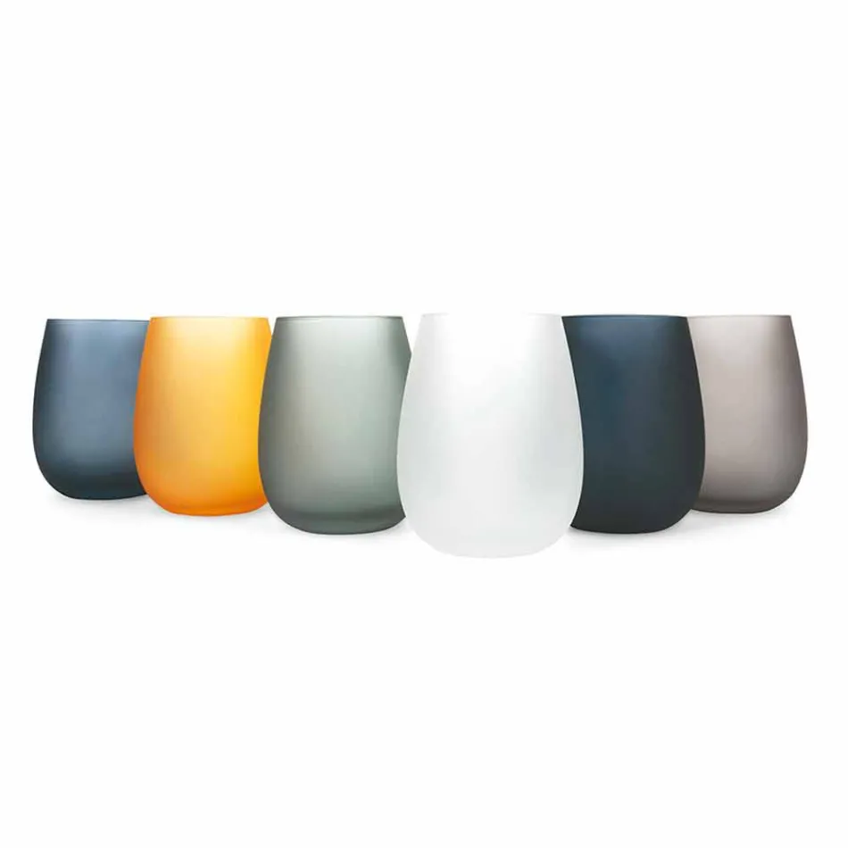 Nowoczesny zestaw kolorowych szklanek do wody, 12 sztuk - obręcz Viadurini