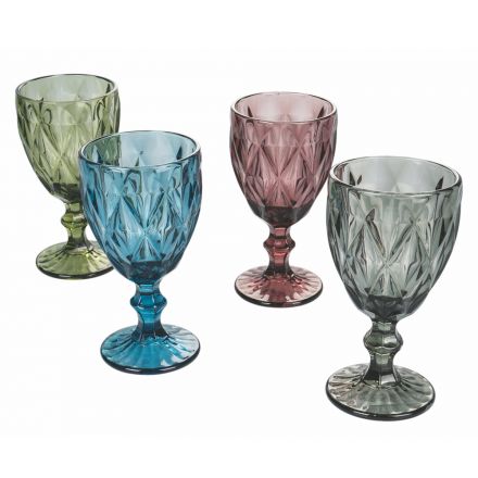 Zestaw 12 kolorowych i zdobionych szklanych kieliszków - Renaissance Viadurini
