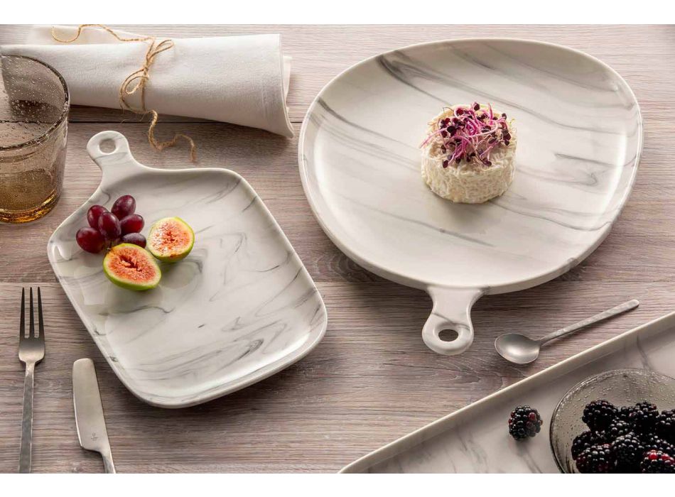 Zestaw 12 talerzy obiadowych lub serwowanych w porcelanie z uchwytem - Mufasa Viadurini