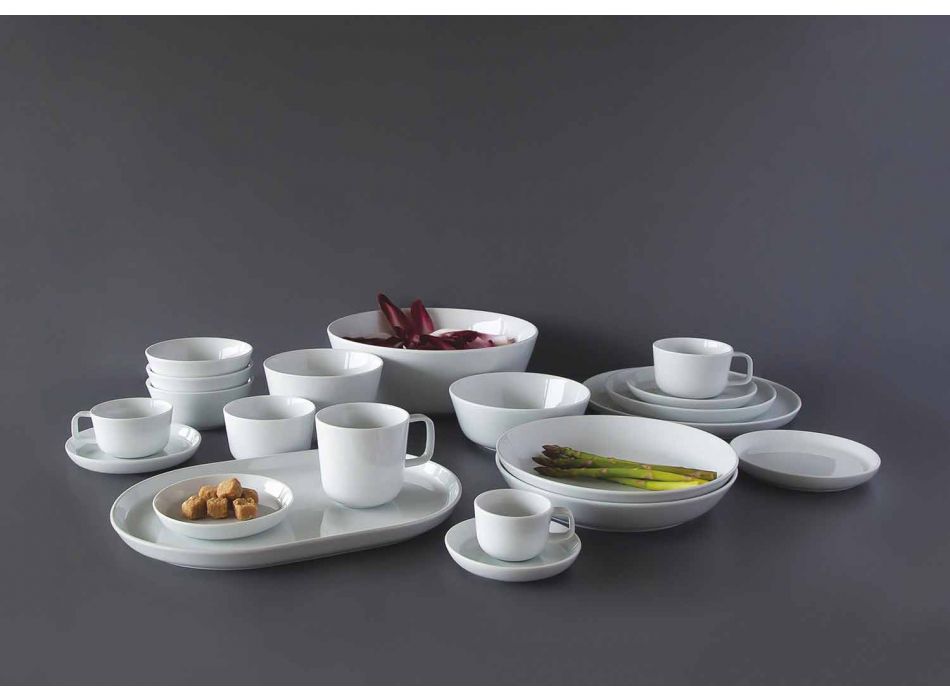 Biały, nowoczesny zestaw porcelanowych talerzy obiadowych, 24 sztuki - Arctic