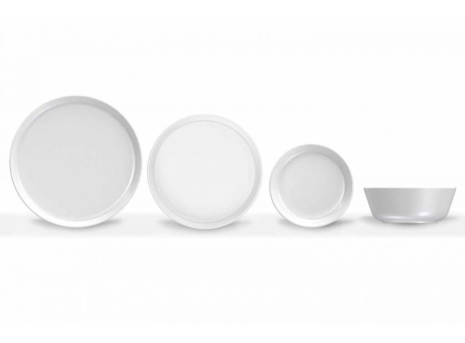 Biały, nowoczesny zestaw porcelanowych talerzy obiadowych, 24 sztuki - Arctic Viadurini