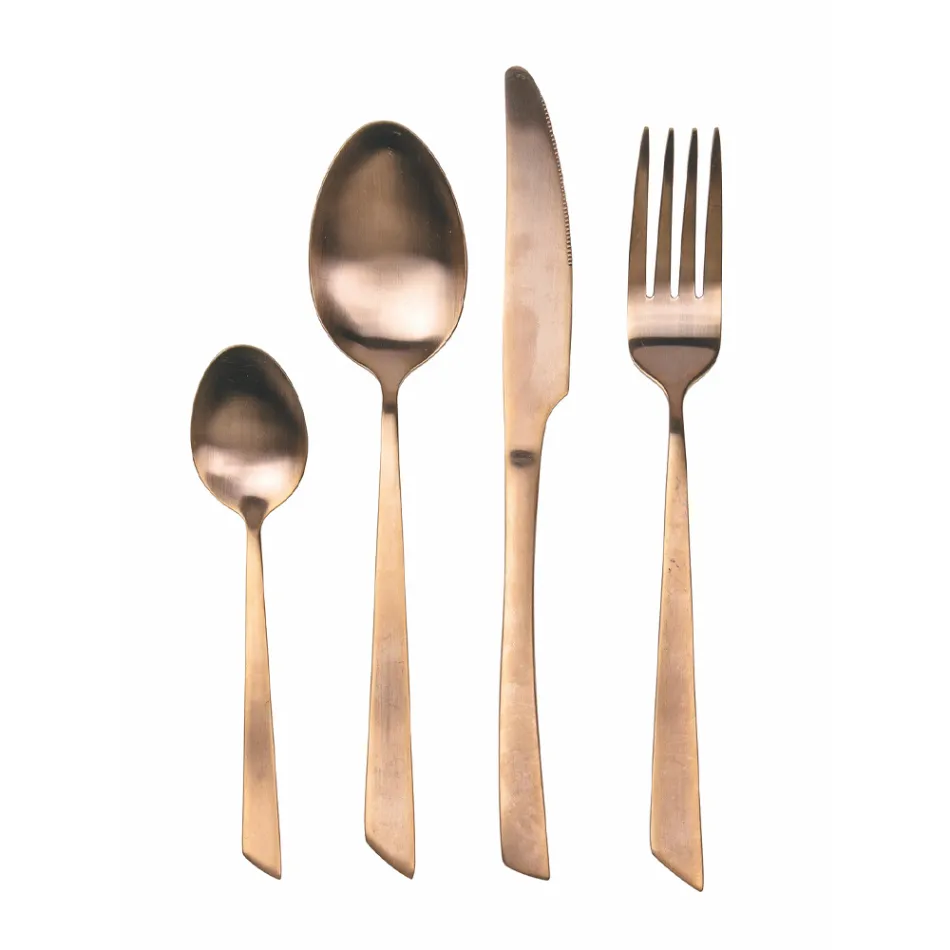 Płaski zestaw sztućców 24 szt. ze stali czarnej lub miedzi - Antozoi Viadurini