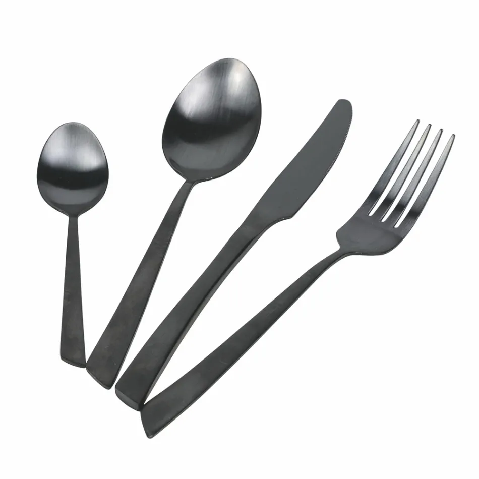 Płaski zestaw sztućców 24 szt. ze stali czarnej lub miedzi - Antozoi Viadurini