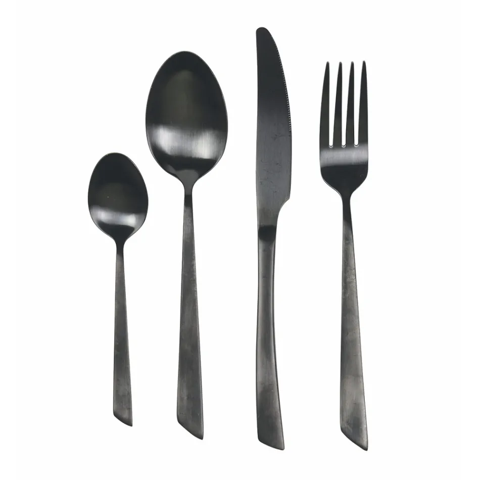 Płaski zestaw sztućców 24 szt. ze stali czarnej lub miedzi - Antozoi Viadurini