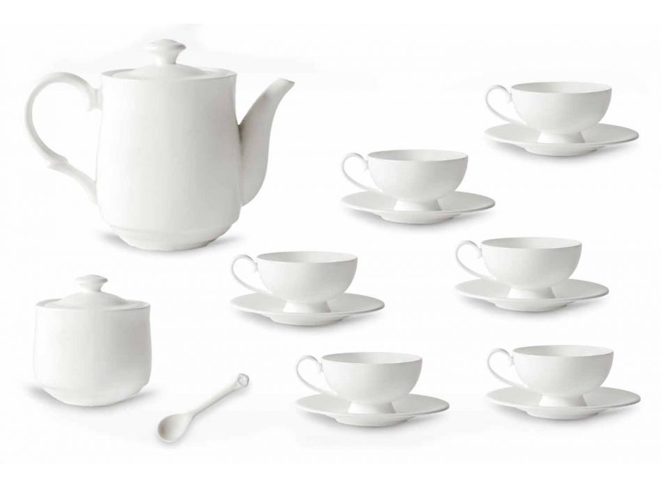 Zestaw porcelanowych filiżanek do herbaty 15 elementów ze stopką - Armanda Viadurini