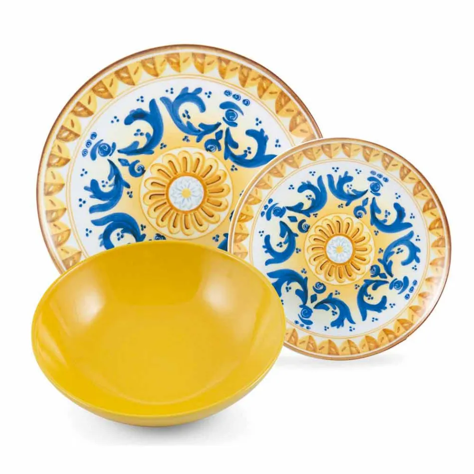 Serwis Kolorowe i nowoczesne naczynia Zastawa stołowa Komplet 18 sztuk - Cefalu Viadurini