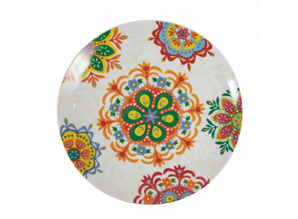 Serwis zastawy stołowej z kolorowej porcelany i kamionki w stylu etnicznym 18 sztuk - Ibizia Viadurini