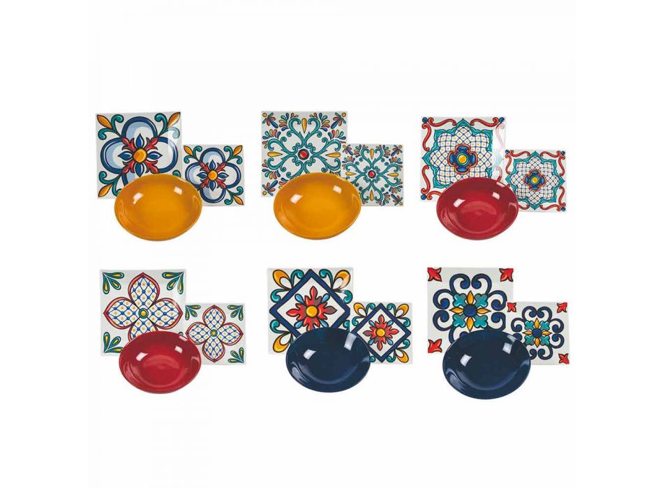 18-częściowy serwis nowoczesnych kolorowych płytek gresowych i porcelanowych - Iglesias Viadurini