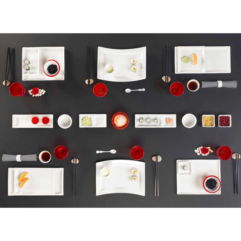 Zestaw nowoczesnych porcelanowych talerzy z białej porcelany 25 sztuk - podstawa Viadurini