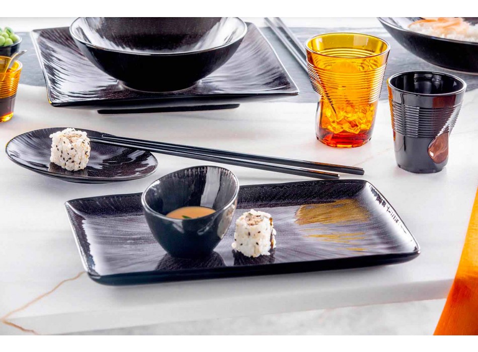 Komplet obiadowy 28-częściowy kompletny czarny porcelanowy nowoczesny design - Skar Viadurini