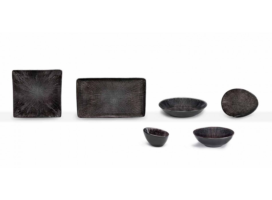Komplet obiadowy 28-częściowy kompletny czarny porcelanowy nowoczesny design - Skar Viadurini