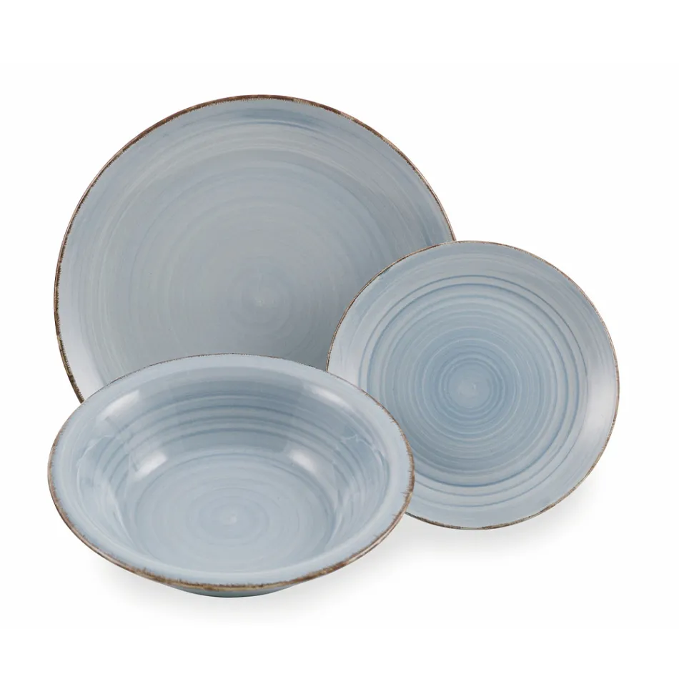 Serwis obiadowy w twardych odcieniach niebieskiego dolomitu 18 sztuk - Abruzja Viadurini