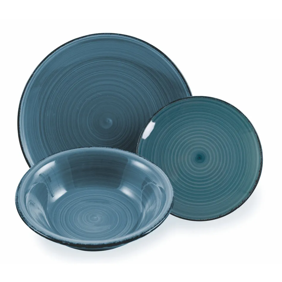 Serwis obiadowy w twardych odcieniach niebieskiego dolomitu 18 sztuk - Abruzja Viadurini