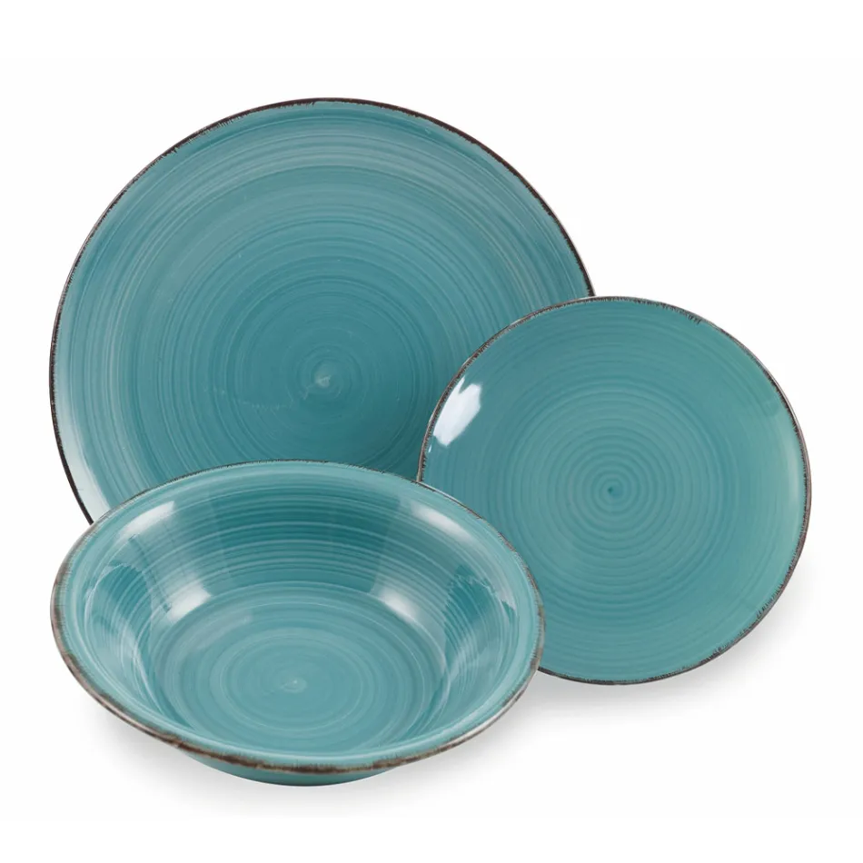 Serwis obiadowy w twardych odcieniach niebieskiego dolomitu 18 sztuk - Abruzja Viadurini