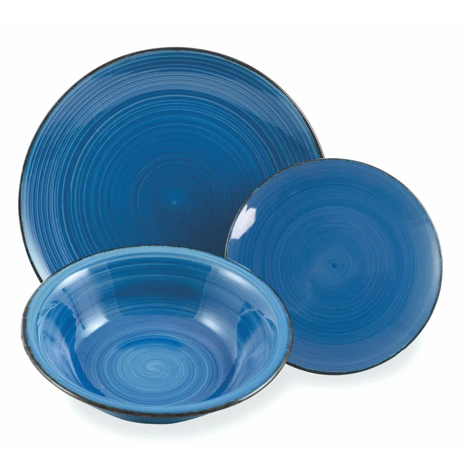 Serwis obiadowy w twardych odcieniach niebieskiego dolomitu 18 sztuk - Abruzja Viadurini