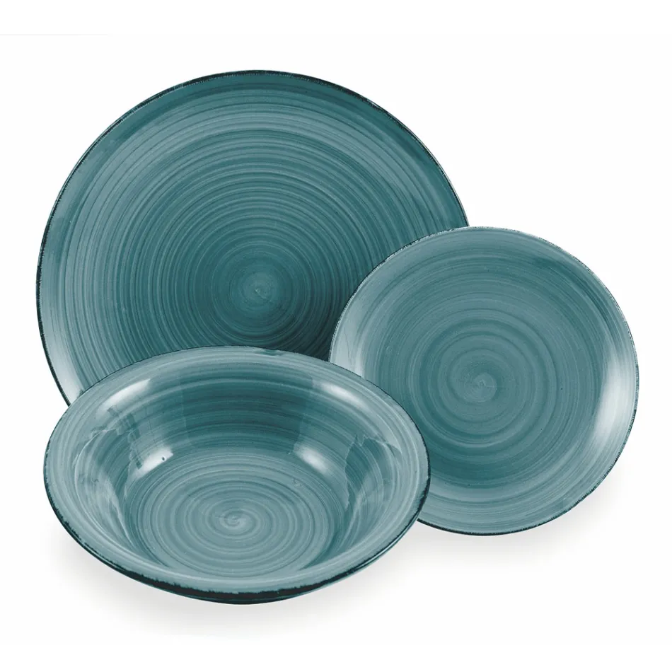 Serwis obiadowy w twardych odcieniach niebieskiego dolomitu 18 sztuk - Abruzja Viadurini