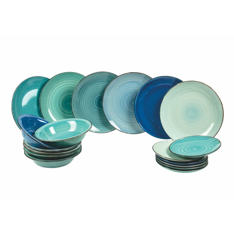 Serwis obiadowy w twardych odcieniach niebieskiego dolomitu 18 sztuk - Abruzja Viadurini