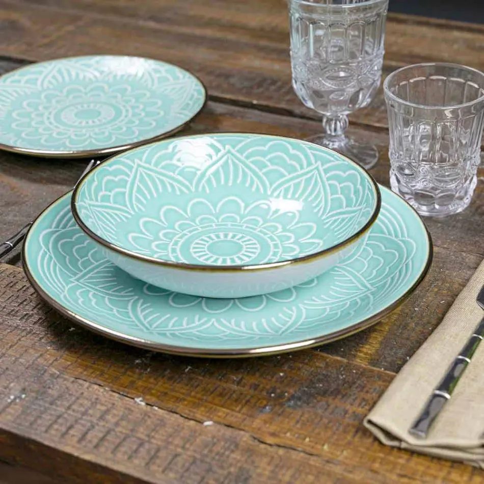 Obsługa dań w kolorze Hard Dolomite Grey, Light Blue lub Blue 18 sztuk - Arabian Viadurini