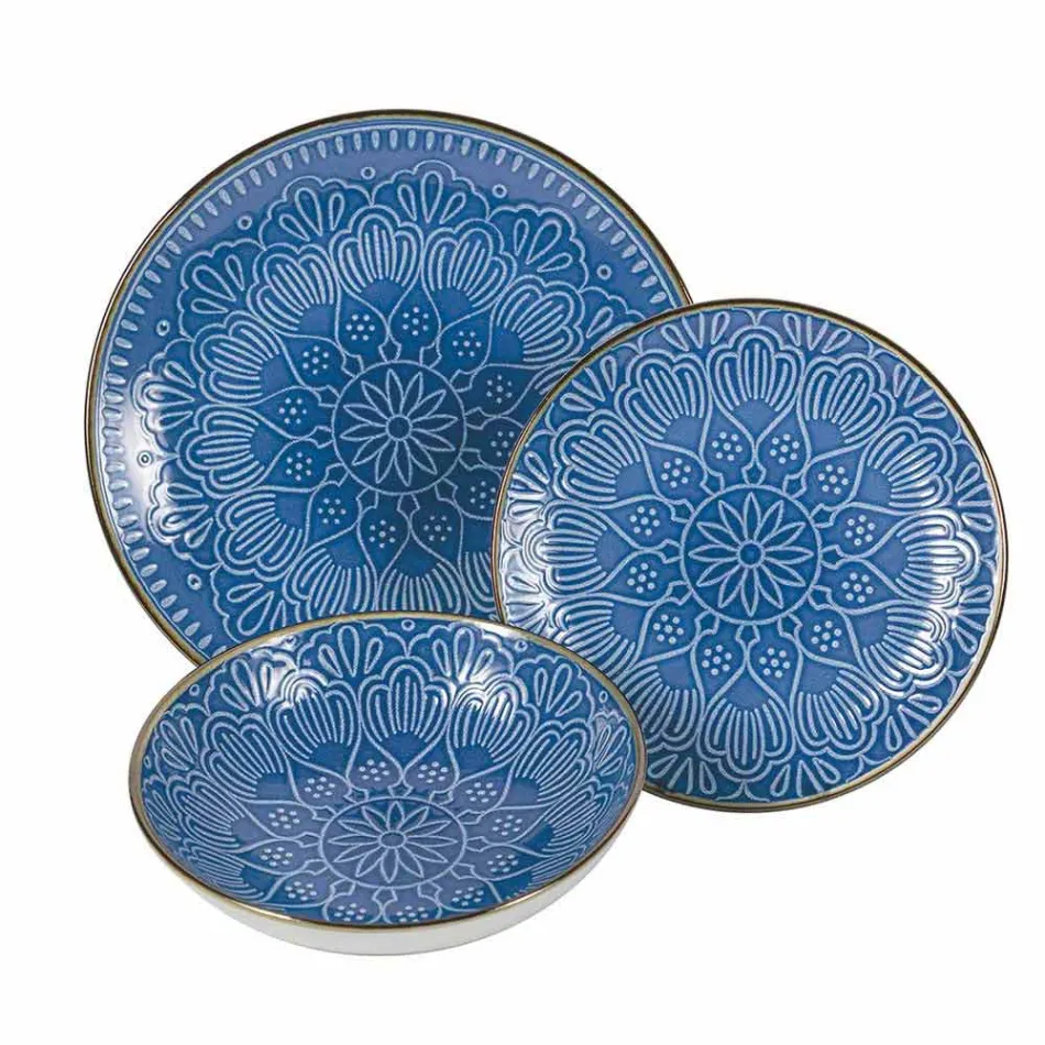 Obsługa dań w kolorze Hard Dolomite Grey, Light Blue lub Blue 18 sztuk - Arabian Viadurini