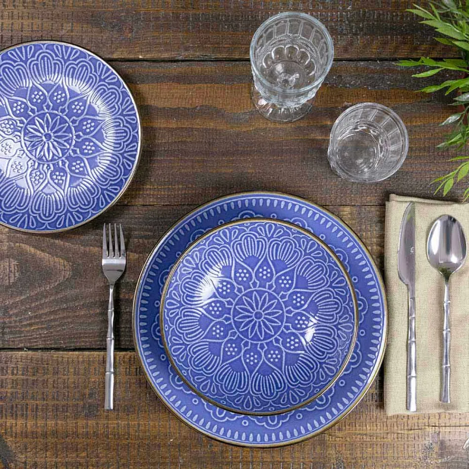 Obsługa dań w kolorze Hard Dolomite Grey, Light Blue lub Blue 18 sztuk - Arabian Viadurini