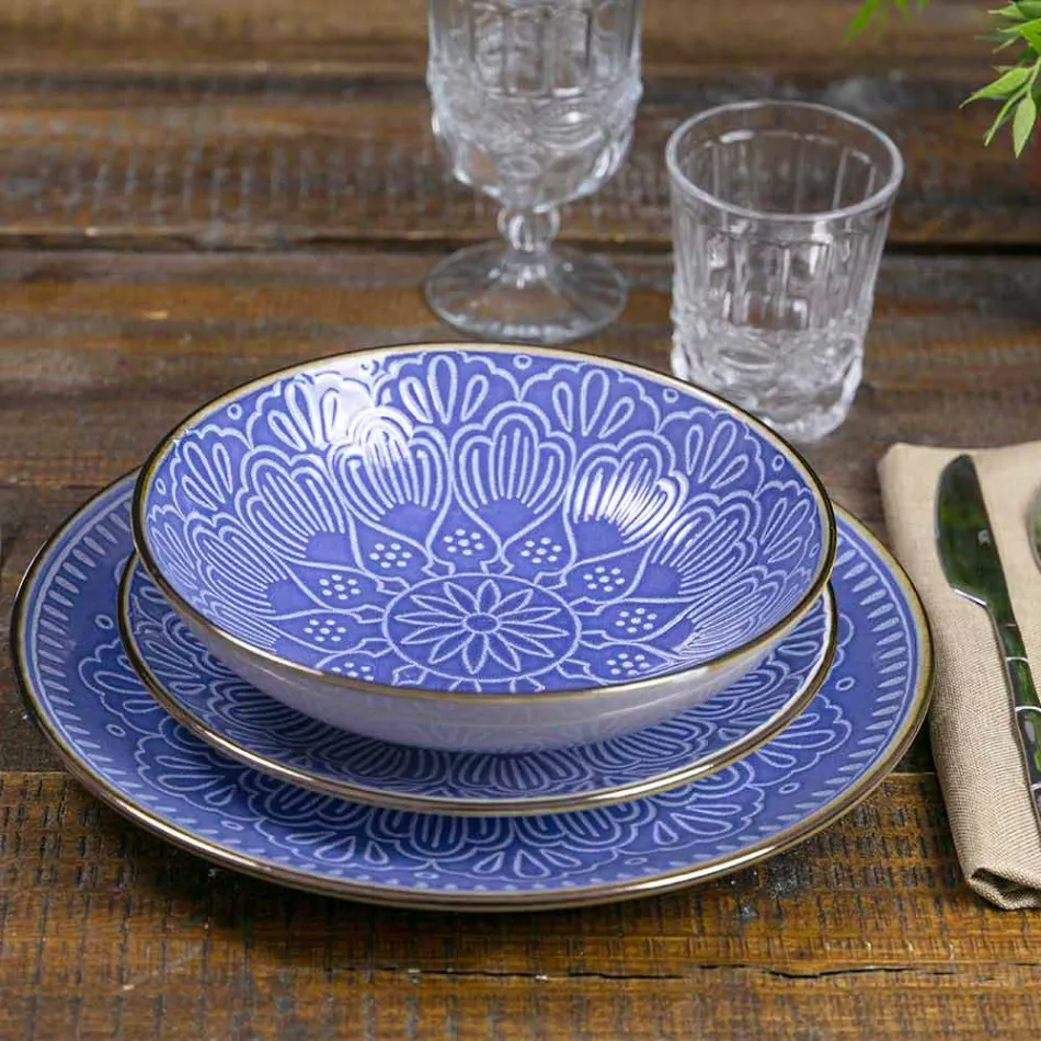 Obsługa dań w kolorze Hard Dolomite Grey, Light Blue lub Blue 18 sztuk - Arabian Viadurini