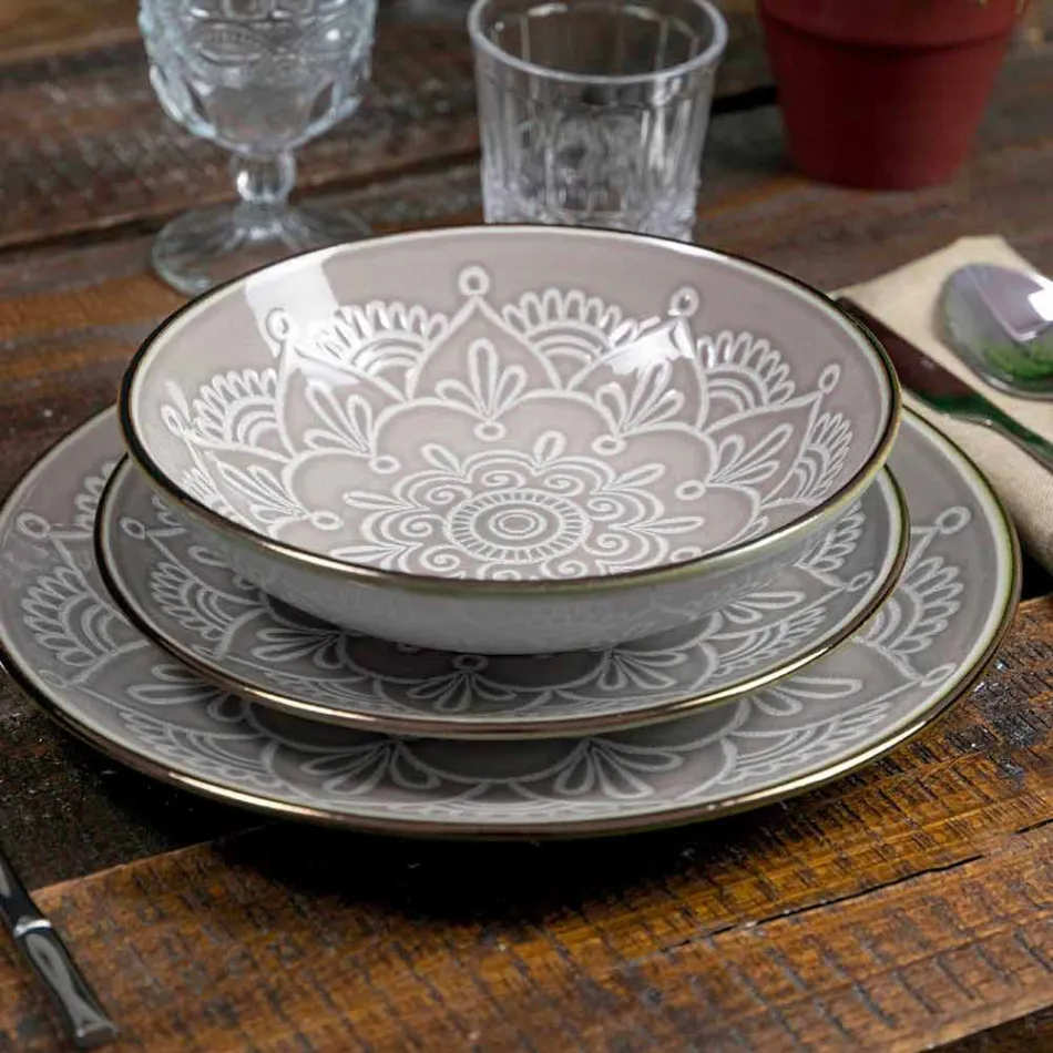 Obsługa dań w kolorze Hard Dolomite Grey, Light Blue lub Blue 18 sztuk - Arabian Viadurini