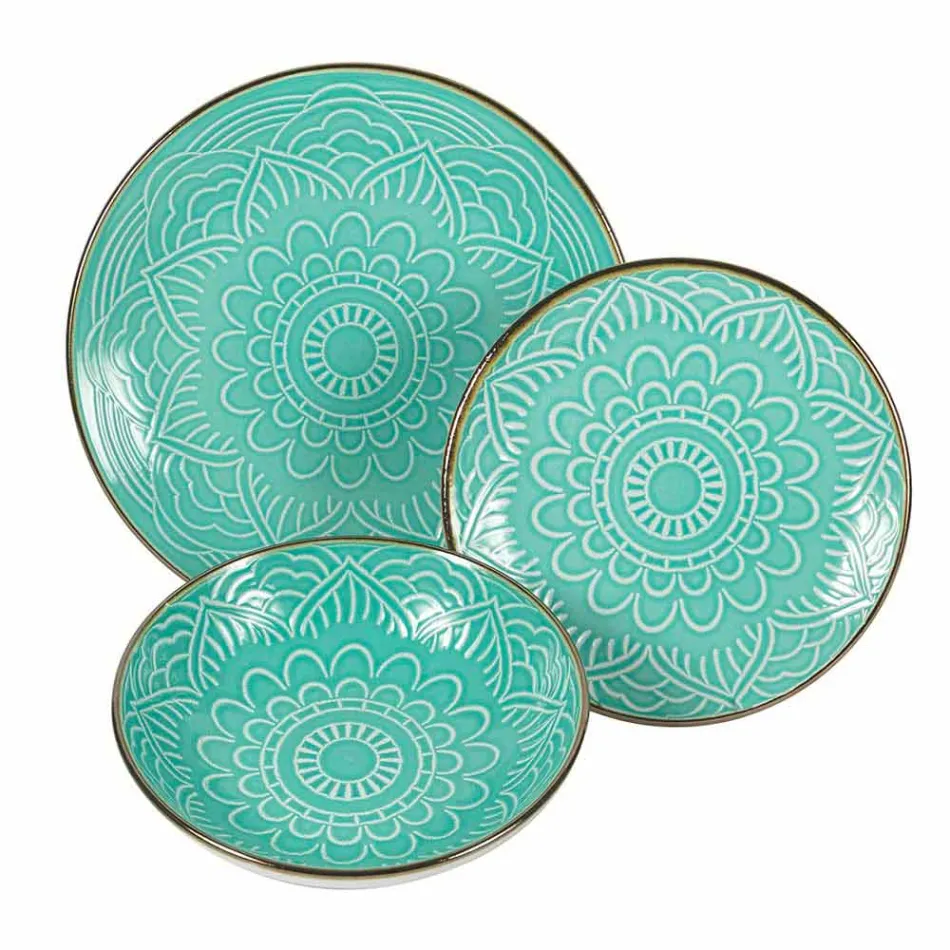 Obsługa dań w kolorze Hard Dolomite Grey, Light Blue lub Blue 18 sztuk - Arabian Viadurini