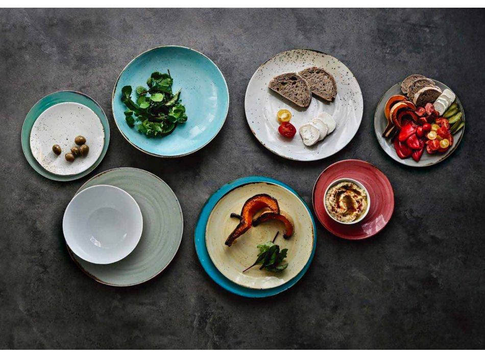 18-częściowy kolorowy porcelanowy serwis talerzy obiadowych - Rurolo Viadurini