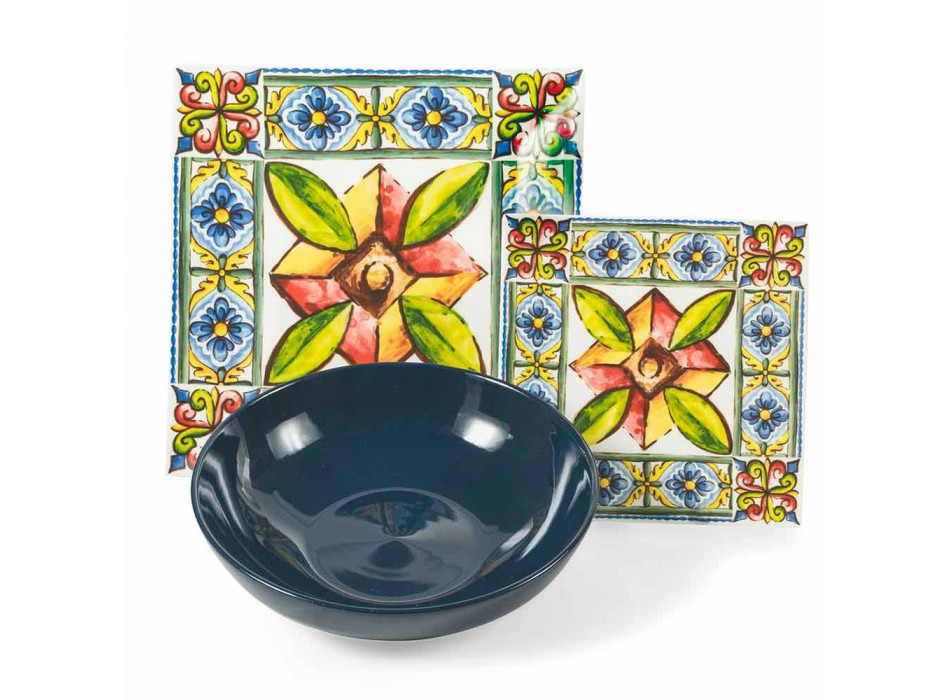Zestaw nowoczesnych kolorowych kwadratowych płyt z porcelany i porcelany 18 sztuk - lato Viadurini