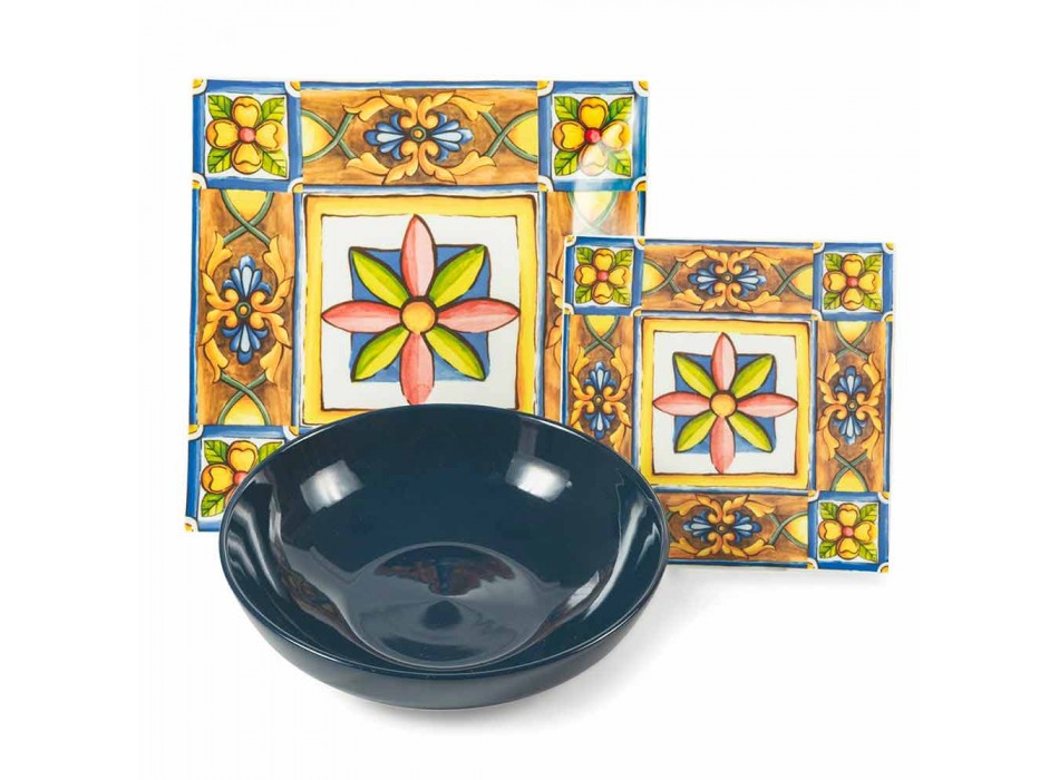 Zestaw nowoczesnych kolorowych kwadratowych płyt z porcelany i porcelany 18 sztuk - lato Viadurini