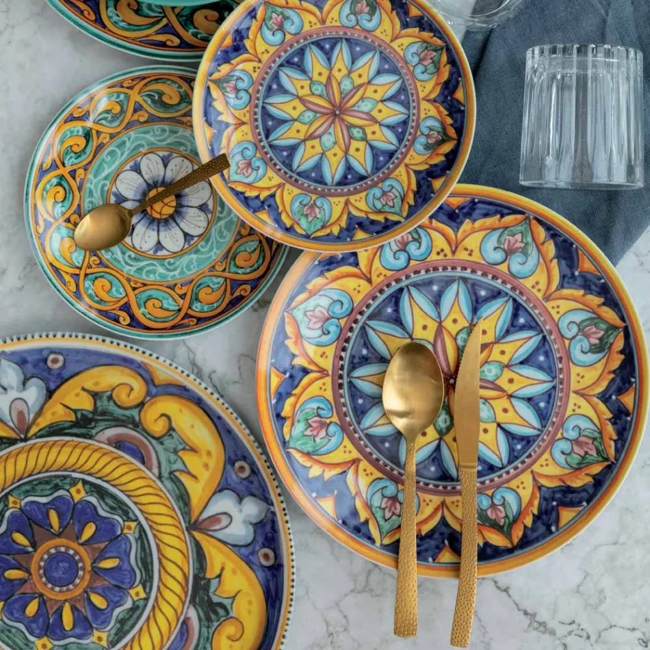 Zestaw sztućców ze stali nierdzewnej z efektem żółwia, 24 sztuki - Rock Viadurini