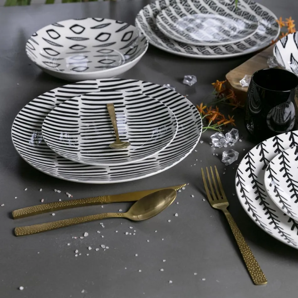 Zestaw sztućców ze stali nierdzewnej z efektem żółwia, 24 sztuki - Rock Viadurini