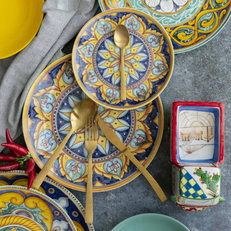 Zestaw sztućców ze stali nierdzewnej z efektem żółwia, 24 sztuki - Rock Viadurini