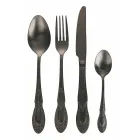 Zestaw sztućców ze stali satynowej w kolorze czarnym lub złotym Komplet 24 sztuki - Fantasy Viadurini