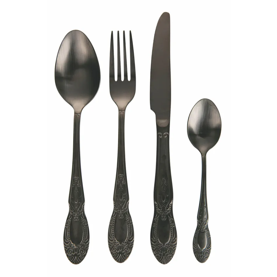 Zestaw sztućców ze stali satynowej w kolorze czarnym lub złotym Komplet 24 sztuki - Fantasy Viadurini