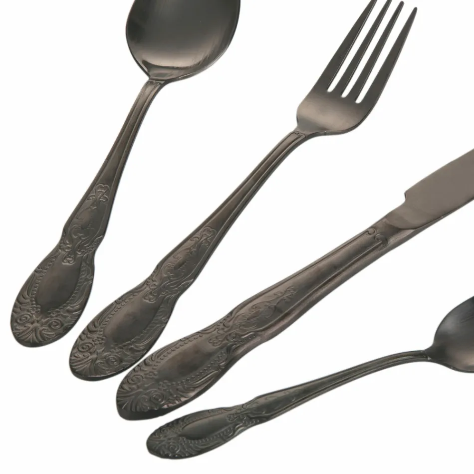 Zestaw sztućców ze stali satynowej w kolorze czarnym lub złotym Komplet 24 sztuki - Fantasy Viadurini