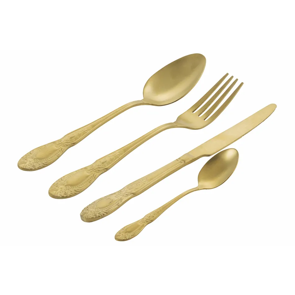 Zestaw sztućców ze stali satynowej w kolorze czarnym lub złotym Komplet 24 sztuki - Fantasy Viadurini