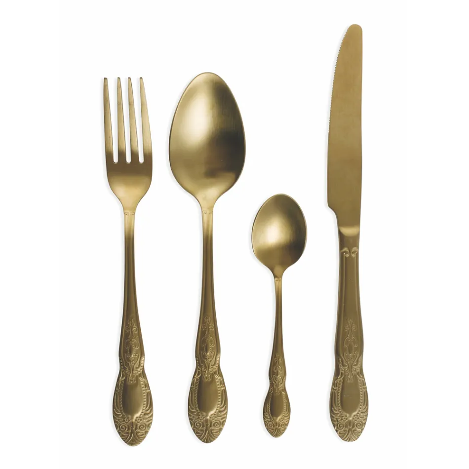 Zestaw sztućców ze stali satynowej w kolorze czarnym lub złotym Komplet 24 sztuki - Fantasy Viadurini