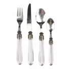 Zestaw sztućców ze stali i przezroczysty plastikowy uchwyt 24 szt - Palazzo Viadurini