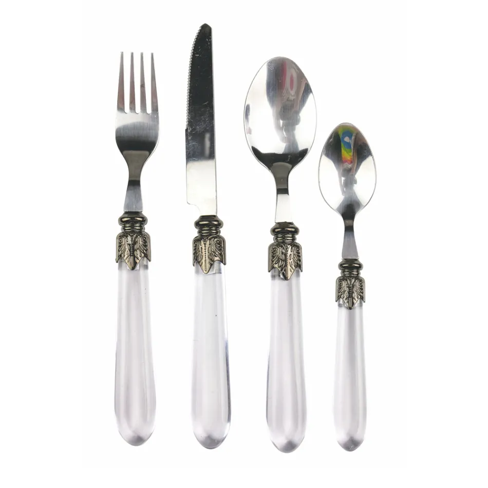 Zestaw sztućców ze stali i przezroczysty plastikowy uchwyt 24 szt - Palazzo Viadurini