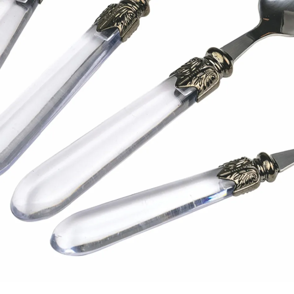 Zestaw sztućców ze stali i przezroczysty plastikowy uchwyt 24 szt - Palazzo Viadurini