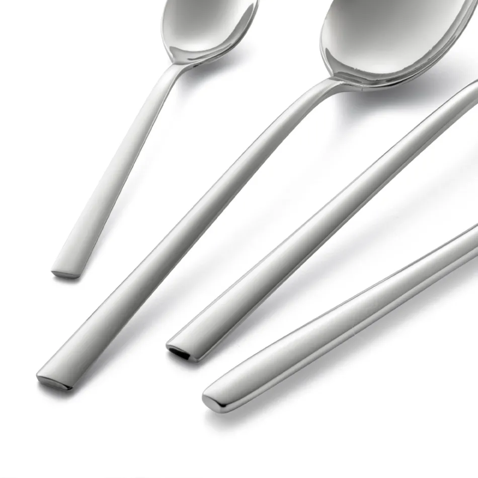 Kwadratowy zestaw sztućców z polerowanej stali nierdzewnej, 24 sztuki - Bumbun Viadurini