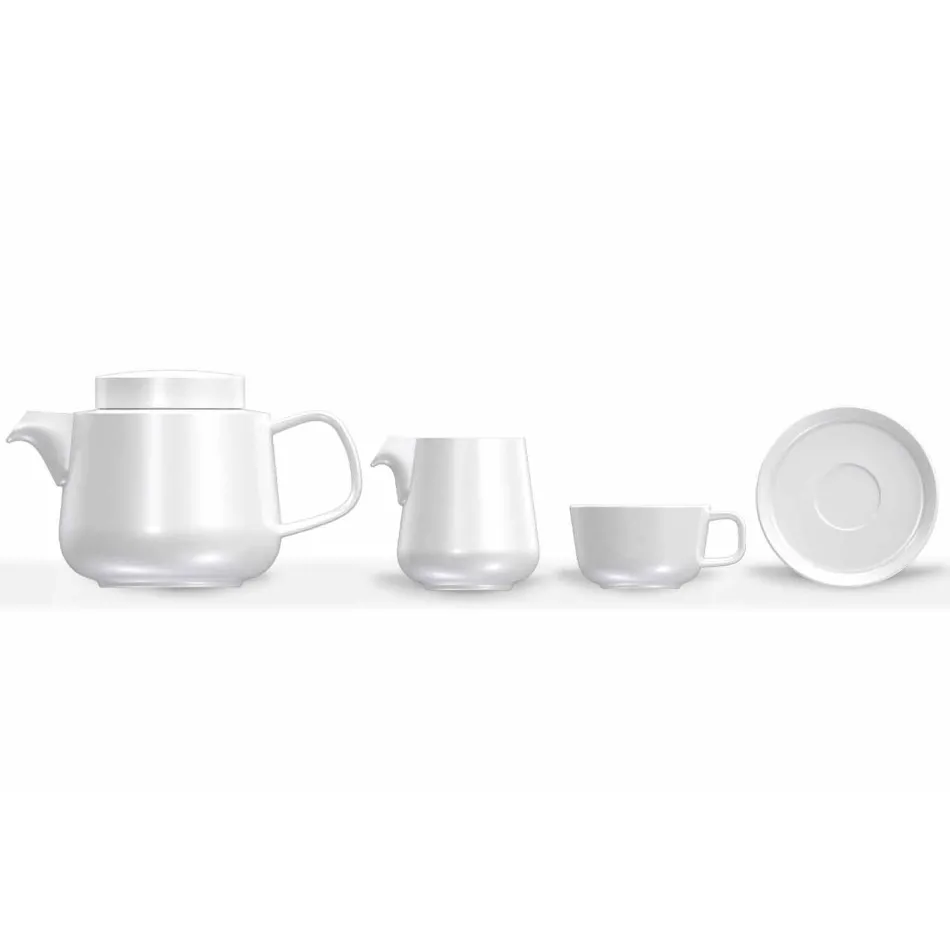 Serwis do filiżanek i spodków z porcelanowym czajnikiem i dzbankiem na mleko 14 sztuk - Arctic Viadurini