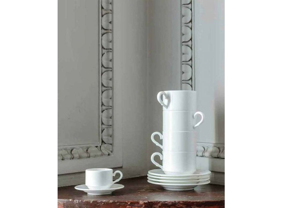 Zestaw filiżanek do kawy z białej porcelany do układania w stosy 15 elementów - Samantha Viadurini