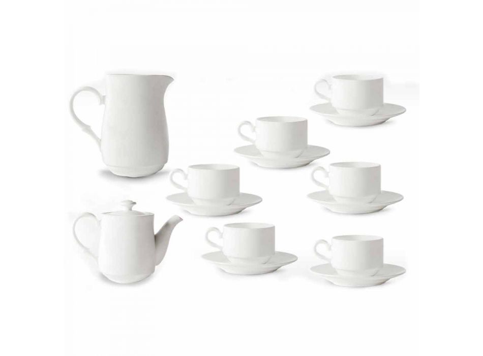 Filiżanki do cappuccino z białej porcelany Serwis 14 sztuk śniadaniowych - Samantha Viadurini